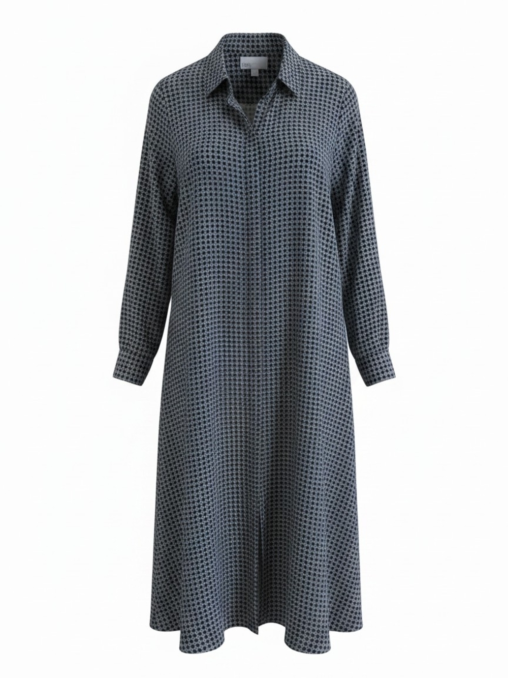 Black/green  Patterned Long-Sleeve Shirt Dress